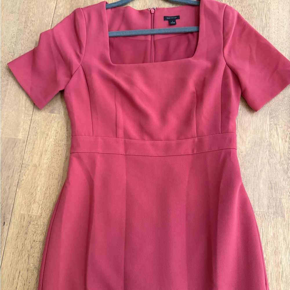 Ann Taylor Red Midi Dress with Square Neckline